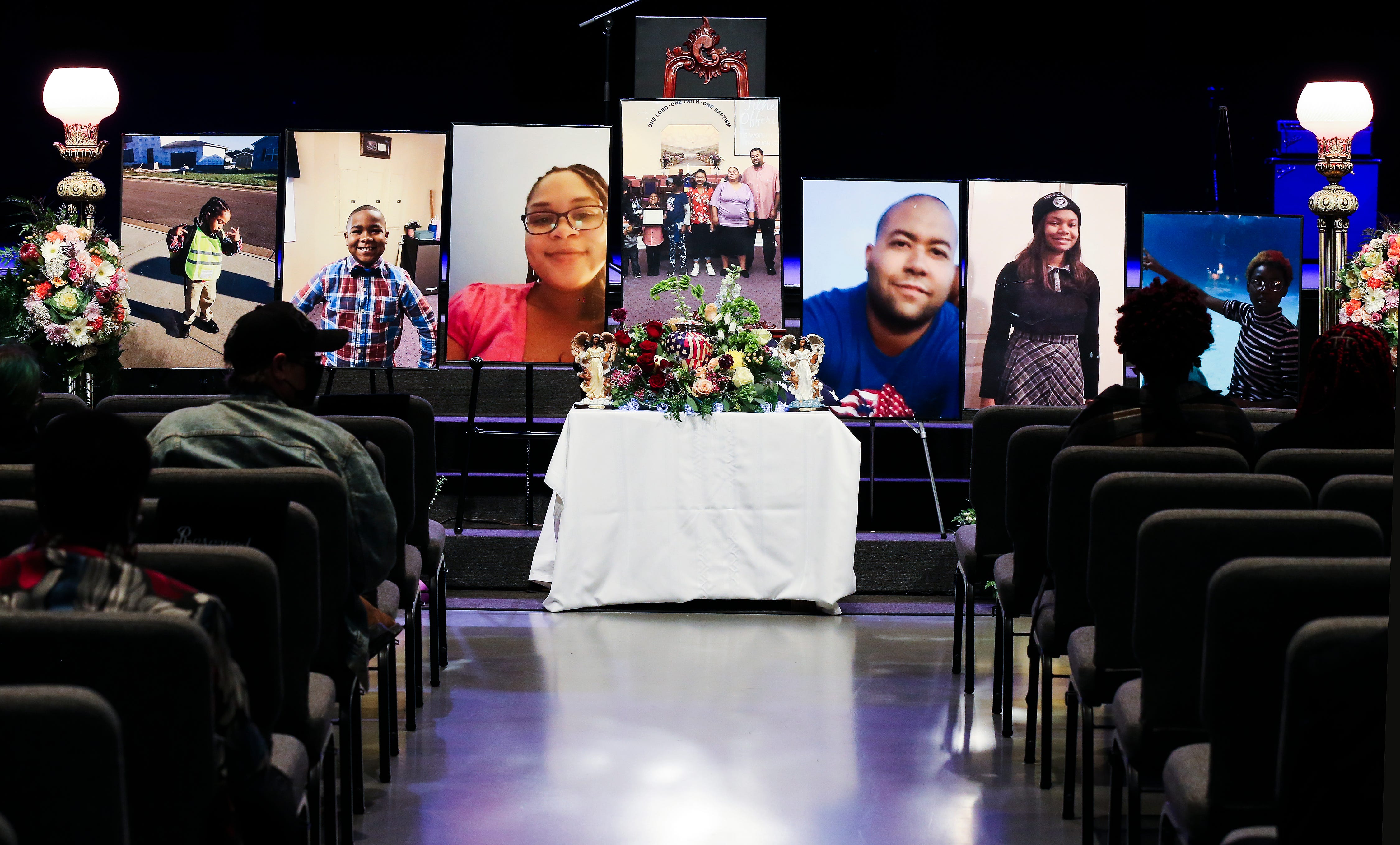 People arrived for the funeral services for the Brown family at the Hillvue Heights Church in Bowling Green, Ky. on Dec. 21, 2021.  Seven members of the family were killed when a tornado tore through Bowling Green on Dec. 11.  The services were being held for six of the seven who perished because the maternal grandmother's service will be held in Madisonville, Ky.