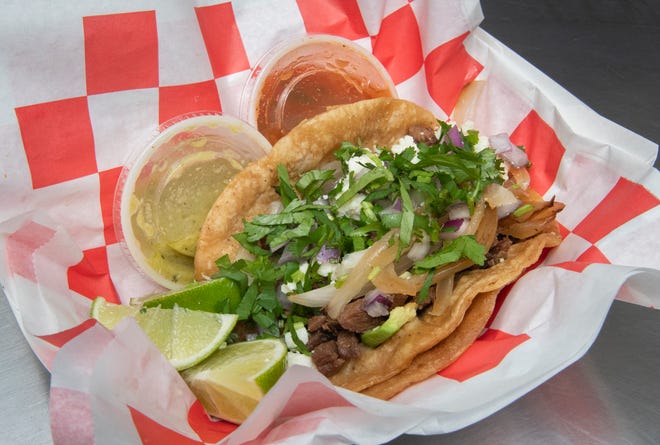 A steak house taco at Mr. Tacos Grill food truck at 6680 N. Palafox St. is ready to eat on Monday.