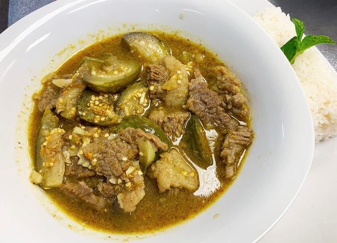 The Salaw Machu Eggplant at Thaily's is like the Cambodian version of the Green Chili Beef Stew.