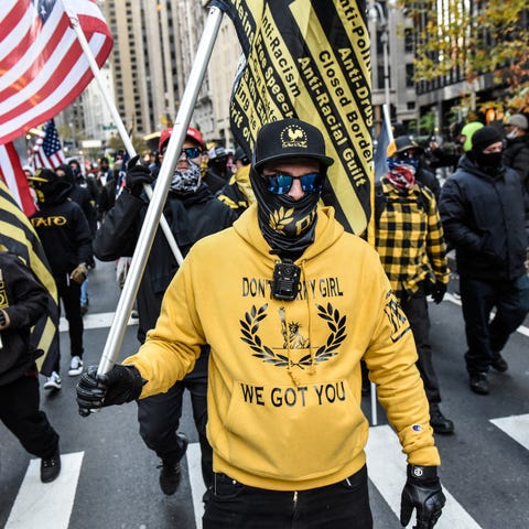 Members of the Proud Boys march in Manhattan again