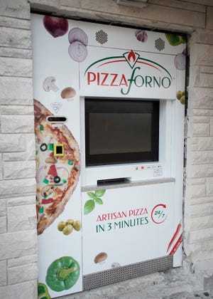The pizza vending machine from PizzaForno delivers fresh hot pizzas in several different varieties in just three minutes. The machine has a touchscreen user interface and takes just about every type of credit card.