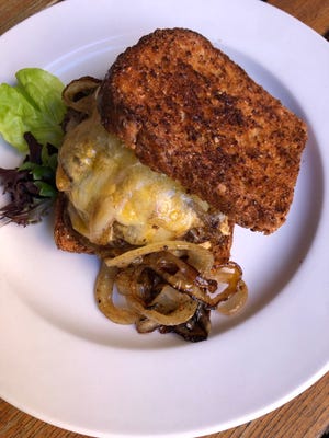 M.B Haskett Patty Melt, M.B. Haskett Delicatessen's 2022 Downtown Burger Battle entry. Made with Breadico rye bread and a ground beef patty from Berrybrook Organics.