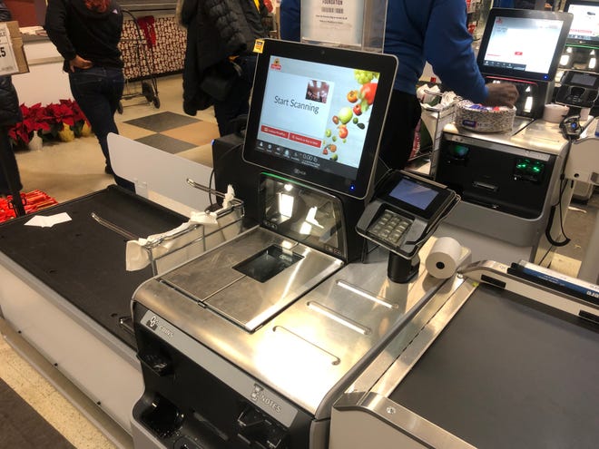 A self-checkout aisle in the ShopRite in Chestnut Run Plaza on Dec. 21, 2021.