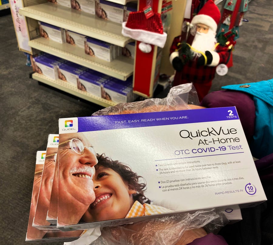 Coronavirus home test kits are in demand at CVS stores in Santa Clarita, Calif.