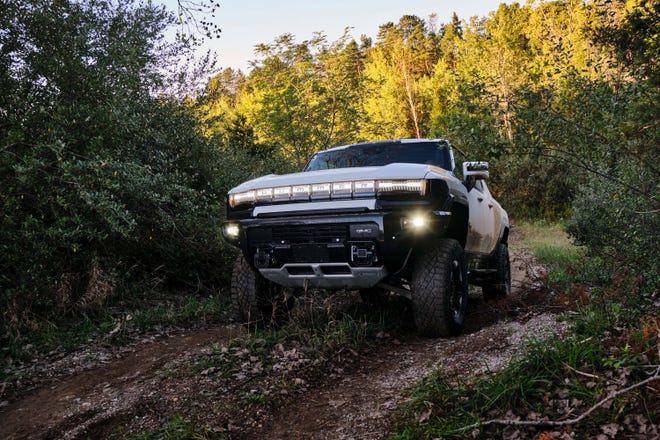 CrabWalk mode helps the 2022 GMC Hummer EV get through tight situations off-road. General Motors Milford Proving Ground in Milford, Michigan. 