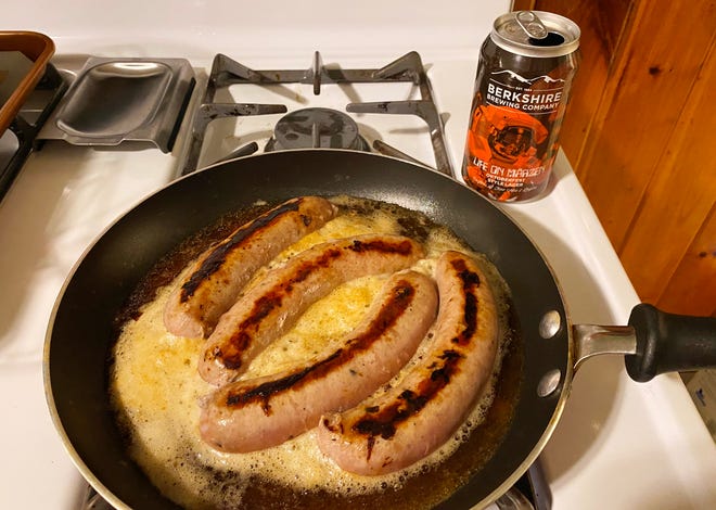 Beer sausages, made with Life on Marzen from Berkshire Brewing Company.
