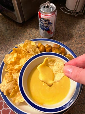 Beer cheese dip, made with Pabst Blue Ribbon.