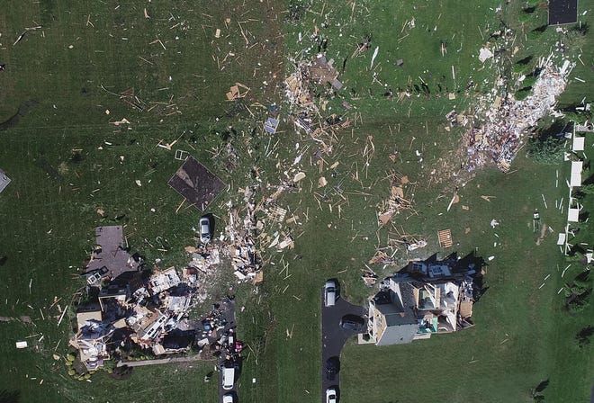 TORNADO'S PATH OF DESTRUCTION - Tropical Depression Ida spawned and EF-3 tornado with 150mph winds that ripped through this development in Mullica Hill leaving a swarth of destruction shown Thursday, September 2, 2021.