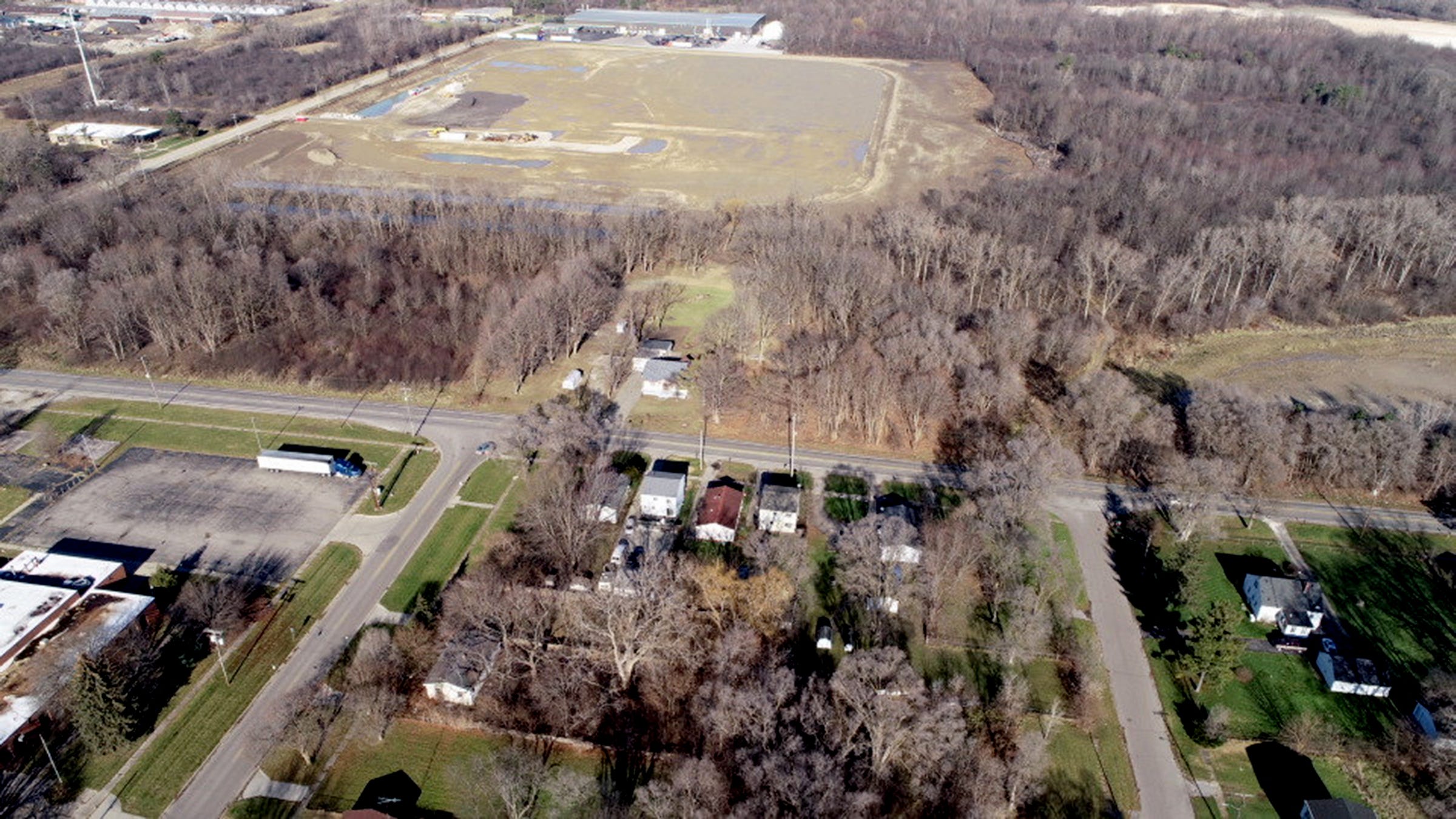 An aerial view of the soon-to-be-built Ajax Asphalt plant in December 2021. EGLE approved air pollution permits for this plant in November. The area has a number of other polluting factories and hazardous waste sites.