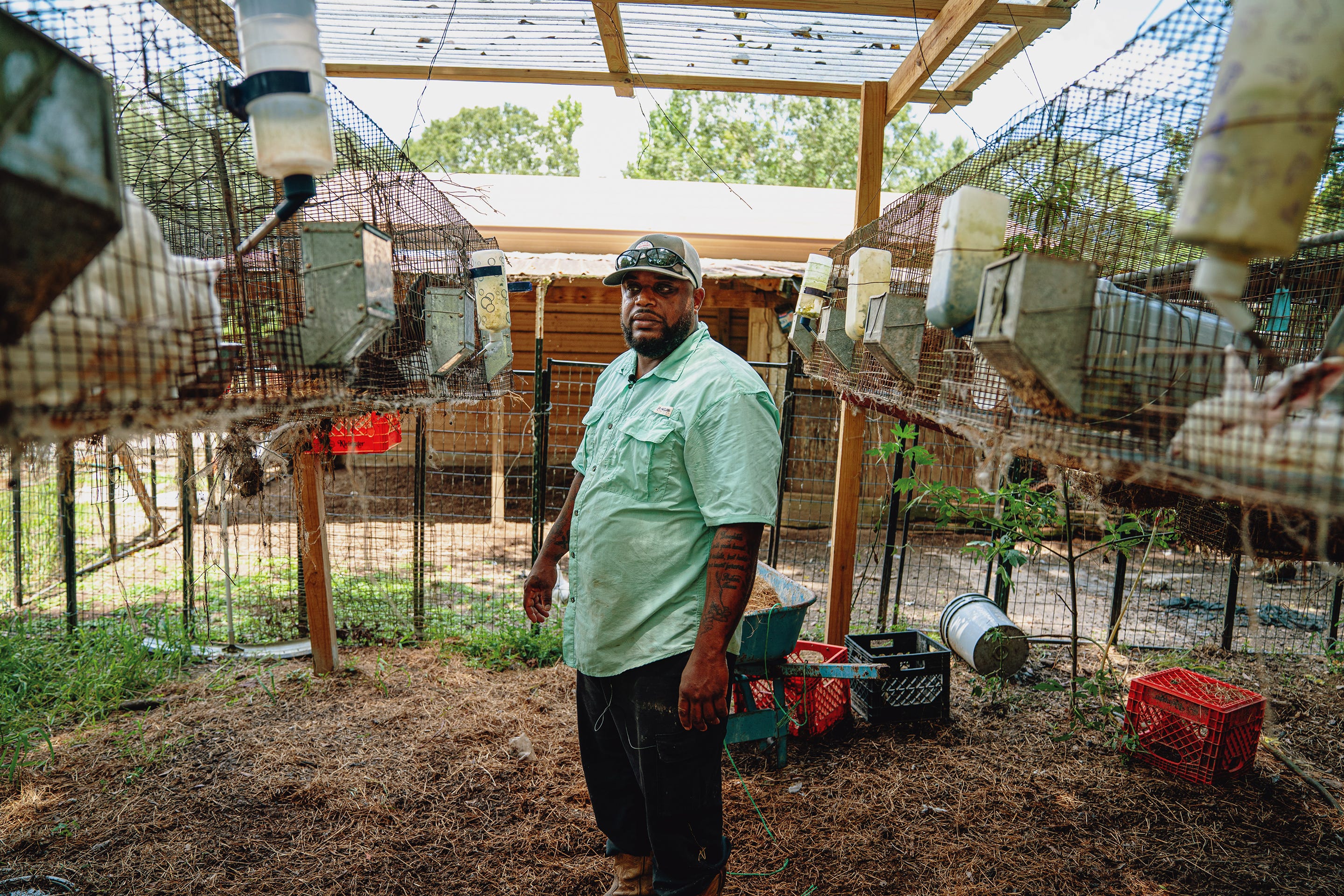Jeremiah Ardoin works the land outside his house near Baton Rouge.
