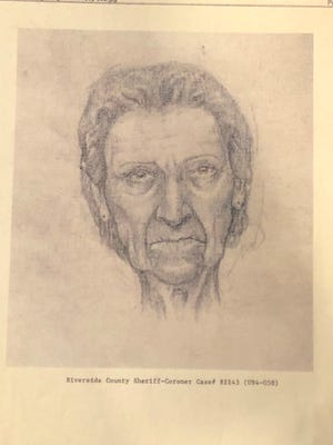A sketch made from the unidentified remains of a woman found buried near Thousand Palms in 1994. She remained unidentified for nearly three decades until genetic information revealed her identity in December 2020.