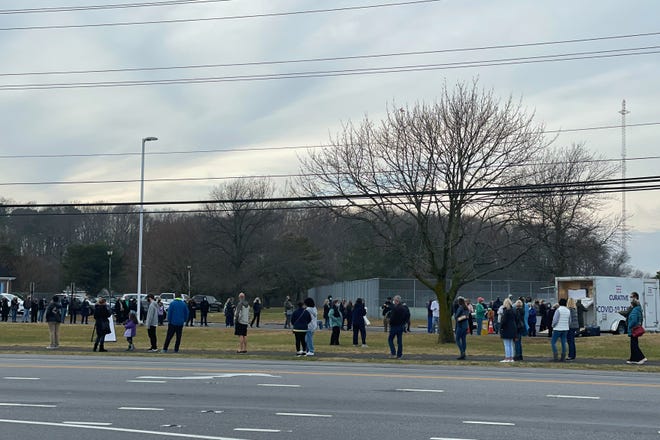 About 150 people waiting in line for COVID testing at a Curative pop-up at Cape Henlopen High School in Lewes around 3 p.m. Dec. 30.