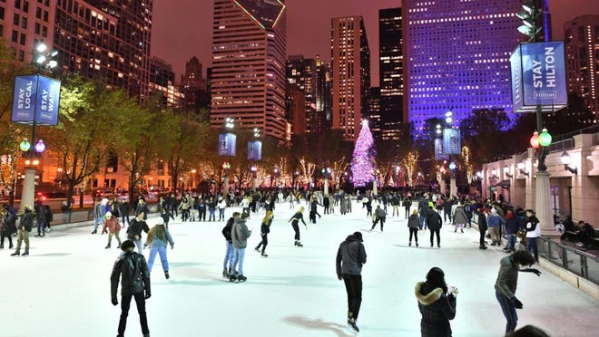 Skate while enjoying the Chicago skyline at the McCormick Tribune Ice Rink in Millennium Park.
