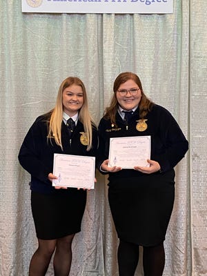 Pictured from the left are Alanna Siepel and Kelsey Bentzinger.
Both members of the Canton FFA Chapter they recently received the American FFA Degree.