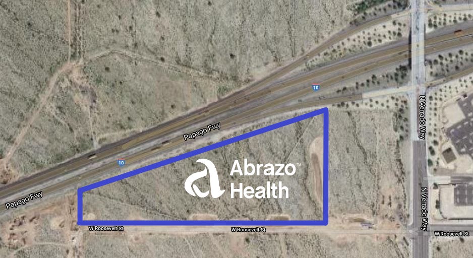 A satellite view of a future Abrazo Health medical campus in Buckeye, Arizona.