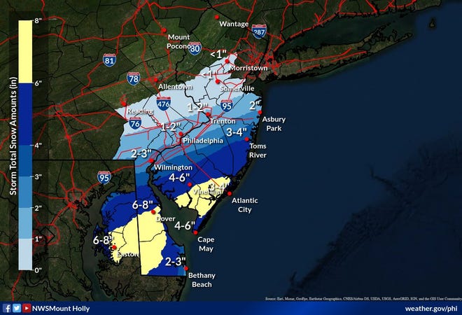 The National Weather Service is predicting up to 8 inches of snow in some parts of Delaware on Monday, Jan. 3, 2022.