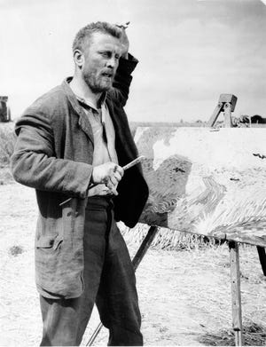 Actor Kirk Douglas as Vincent Van Gogh in the film "Lust For Life," on location in Europe, 1956.