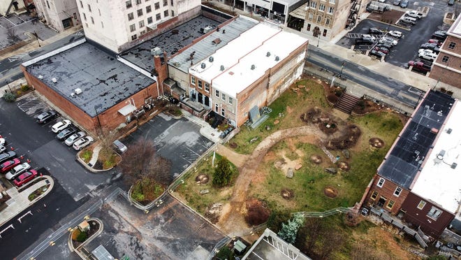 An overhead view the location for the Center City Crossing Apartments planned for West Main Avenue in Gastonia.