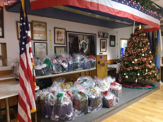 The holiday gift baskets are pictured sitting in the American Legion in Sault Ste. Marie before they were delivered to various living facilities.