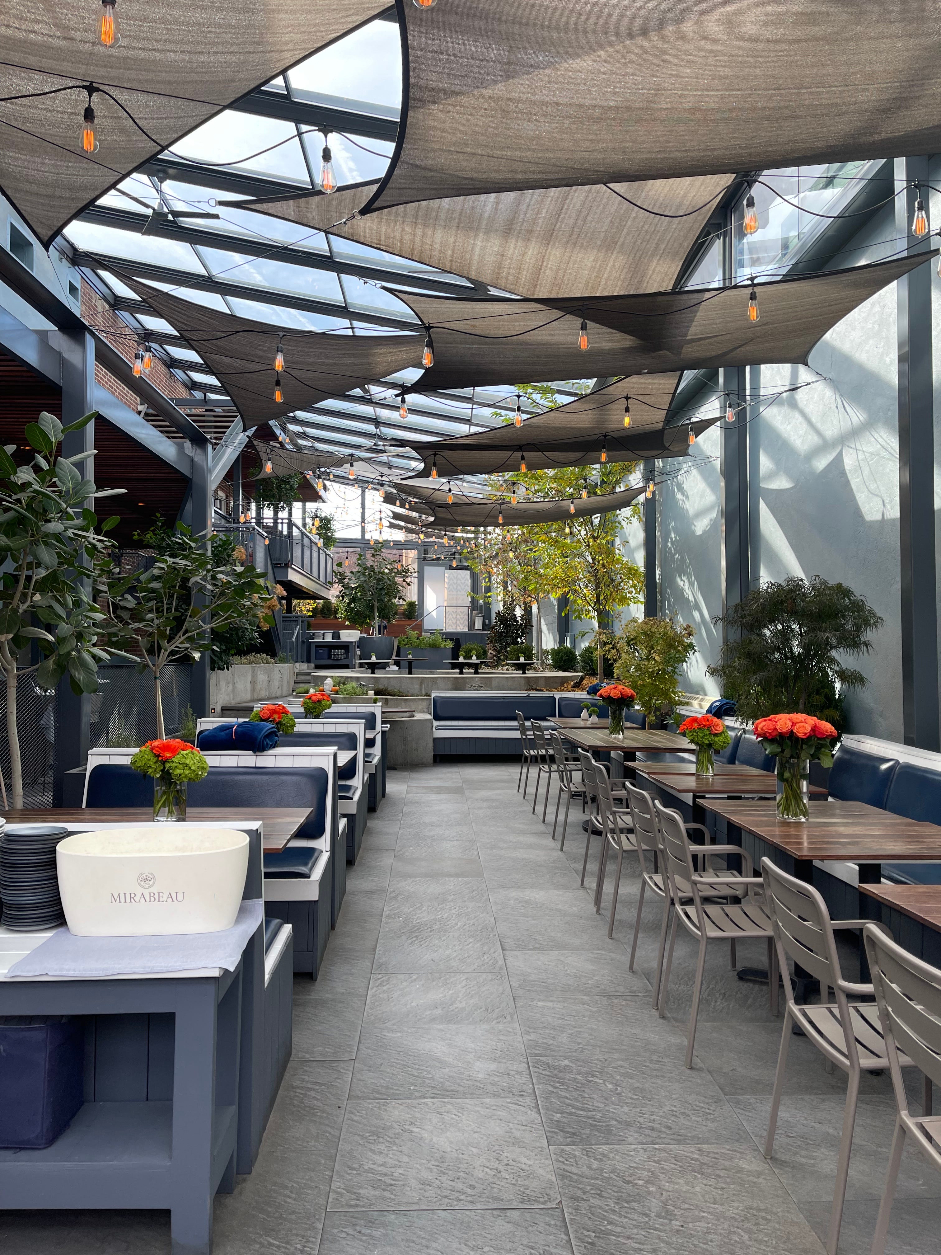 The admittedly enclosed outdoor dining space at Faubourg in Montclair