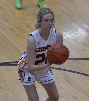 Senior guard CJ Salter (20) scored 16 points for the Cheboygan varsity girls in a loss at Harbor Springs on Tuesday.