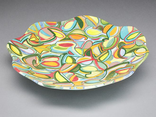 This ceramic work by Leigh Robison is one of the pieces that will included in the exhibit “Shared Space: Leigh Robison, Linda Mintz, Linda Wisler” from Jan. 8 to Feb. 26, 2022, at Fire Arts Inc. in South Bend.