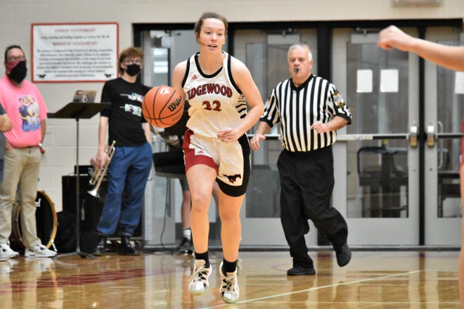 Carly Sherfield brings the ball up the court for Edgewood against Northview.