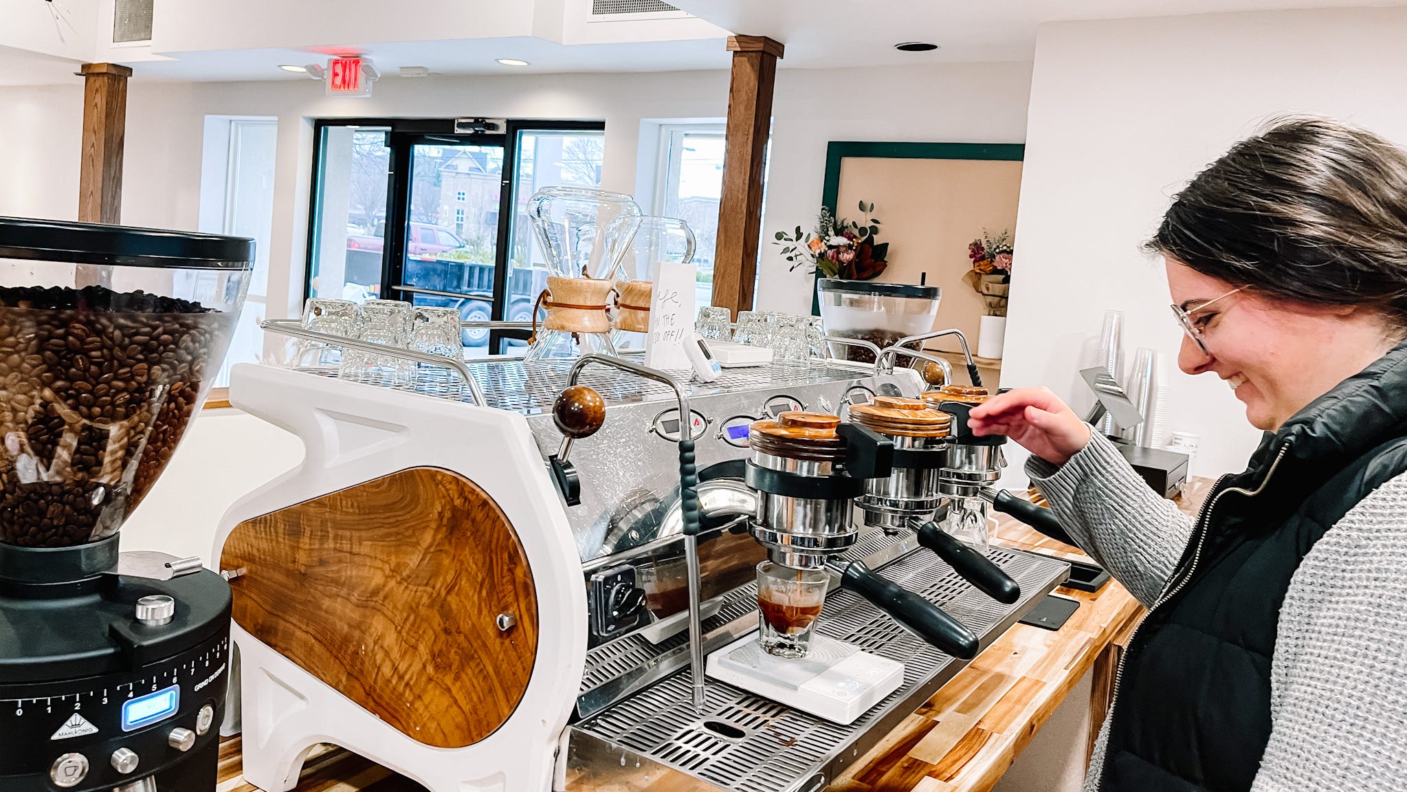 Katie Boggs, co-owner of Likewise Coffee at new venture, Cultivate Coffee + Flowers in Fountain City. Jan. 6, 2022.