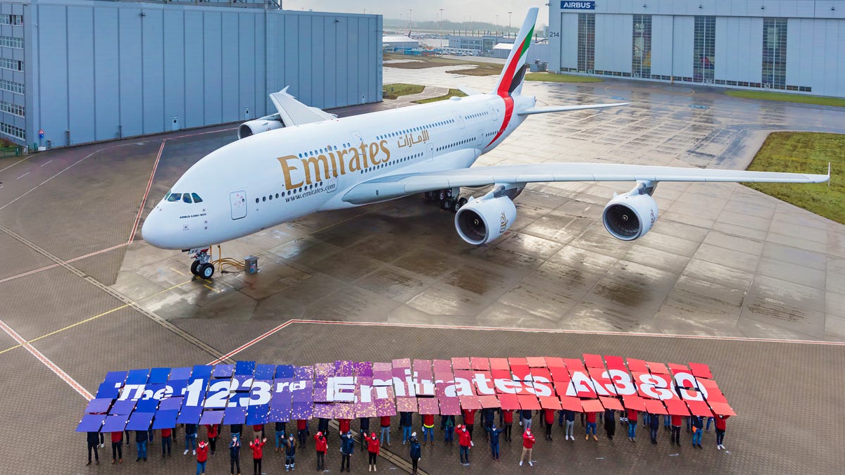 Emirates takes delivery of its 123rd -- and final -- A380, the world's largest passenger jet.
