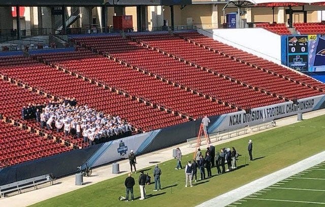 The Montana State Bobcats getting their team picture taken shortly after their arrival at Toyota Stadium in Frisco, Texas