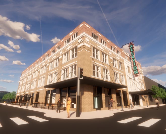 Architectural rendering of the renovated Alluvion Health building in downtown Great Falls.