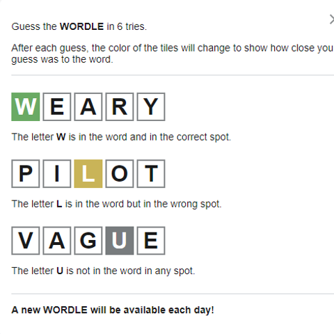 Once you guess a word in the online game Wordle, y
