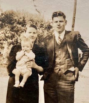 This photo was taken around 1940. Mary Beulah McCrary married Richard H. Evans. Their first child, Richard Jr. (Dickie), was born with cerebral palsy, which challenged their livelihood for decades. They moved to Monroe in the 1950's for work in the paper mills.