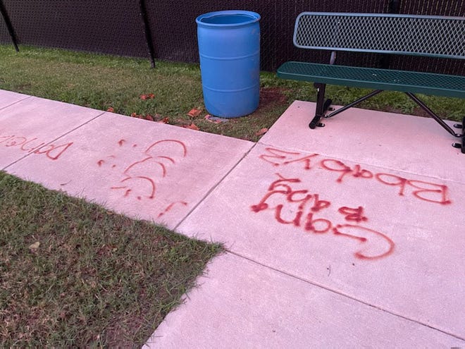 Graffiti along sidewalks at the Fort Area Park is among the acts of vandalism that has led to indefinite closure of that park, as well as Herman Graham Park, where a vandal destroyed a water fountain.