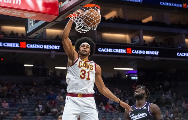 Cavaliers center Jarrett Allen had 18 points and 17 rebounds in a 109-108 win over the Sacramento Kings on Monday night. [Randall Benton/Associated Press]