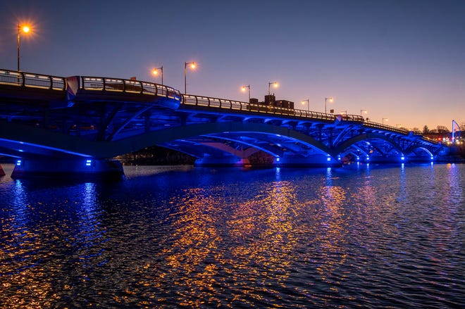 The Kenneth F. Burns Memorial Bridge over Lake Quinsigamond will again have a blue glow.