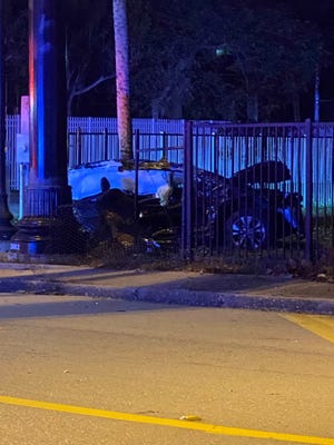 A serious crash that caused a car to split in half at Fowler and Thompson streets in downtown Fort Myers sent one person to the hospital Tuesday morning.