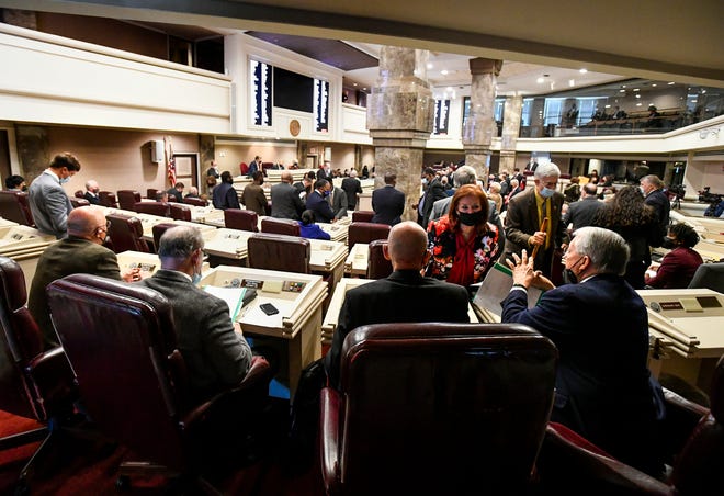 The opening of the legislative session in the house chamber at the Alabama Statehouse in Montgomery, Ala., on Tuesday January 11, 2022.