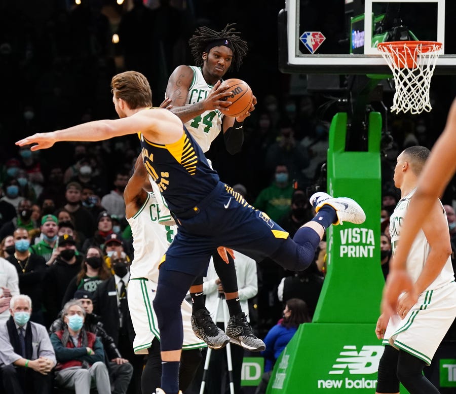 Jan. 10: Boston Celtics center Robert Williams III (44) grabs the inbound ball in the last seconds of play against the Indiana Pacers in overtime at TD Garden.