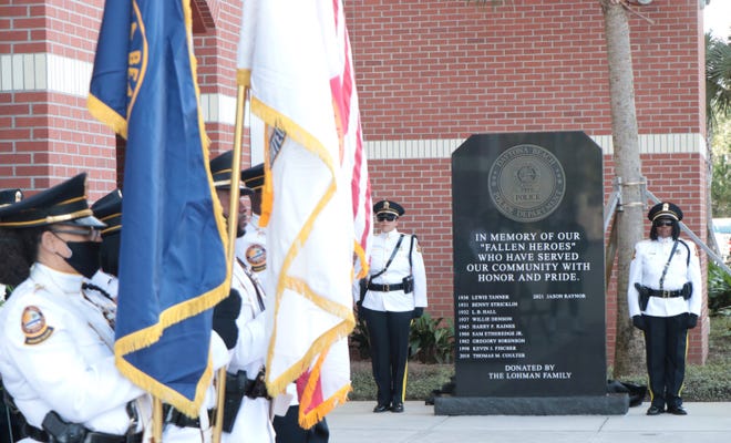 The Daytona Beach Police Department on Wednesday rededicated its fallen officer memorial monument at police headquarters in Daytona Beach.  As part of the ceremonies, a 10th name was added to the new monument: Officer Jason Raynor, who was shot and killed last summer.