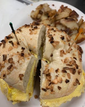 A bagel sandwich is shown at Westmont Bagel, which has been operating since 1993 and is family owned.
