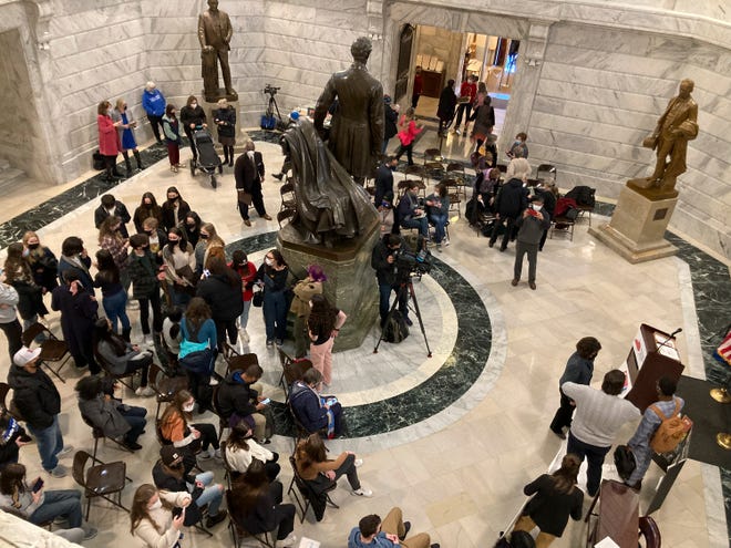 Students and educators gathered at the Kentucky Capitol in opposition to bills lawmakers said would eradicate "critical race theory" from state schools. Jan. 12, 2022