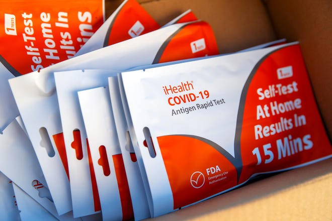 A COVID-19 antigen self-test. People can now sign up to receive a free at-home COVID-19 testing kit from the federal government.