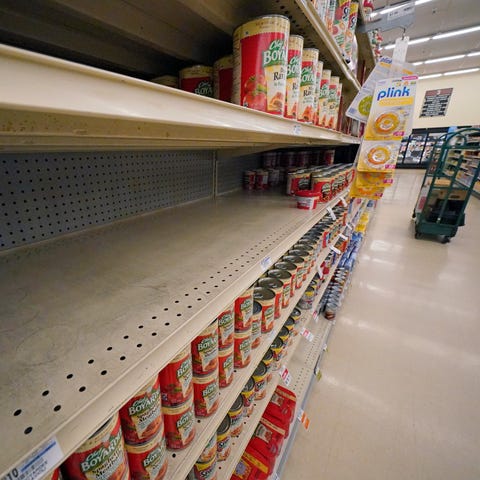 Shelves that held Chef Boyardee products are parti