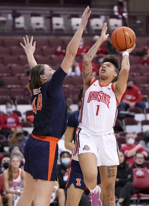Ohio State guard Rikki Harris scored a career-high against Illinois in January. She topped that mark on Monday as the Buckeyes continued their winning ways.