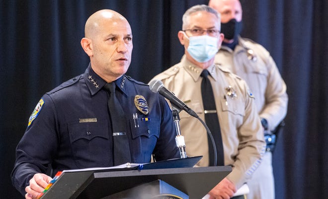 Visalia Police Chief Jason Salazar and other authorities announced on Jan. 13 the arrest of dozens of members of the Sureño criminal street gang for their involvement in the 2020 murders of three teenagers at Golden West High School in Visalia. Operation Trailblazer also uncovered a drug and firearm trafficking ring.