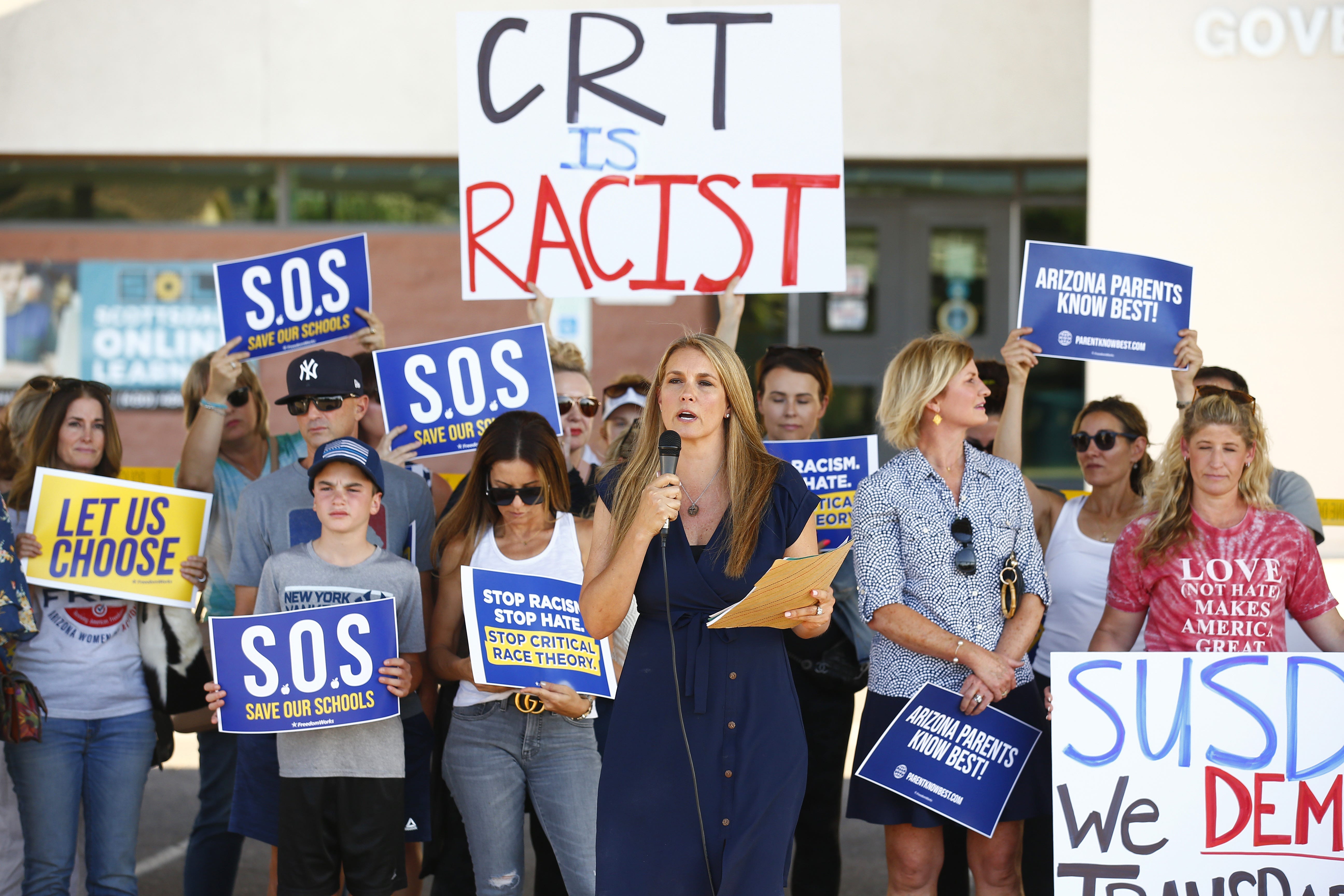 Demonstrators in Scottsdale, Arizona, protest the teaching critical race theory last year.