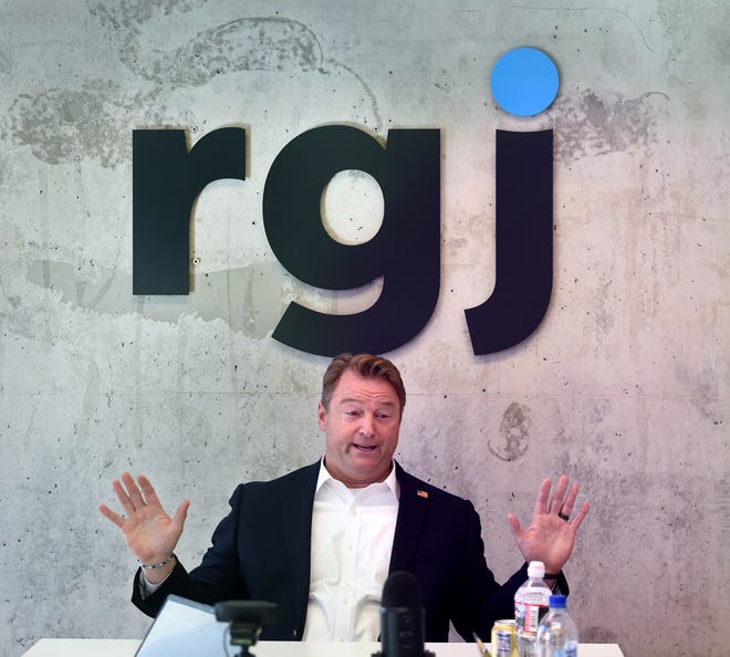 Former U.S. Sen. Dean Heller, a Republican candidate for Nevada governor, talks to the Reno Gazette Journal Editorial Board on Wednesday, Jan. 12, 2022.