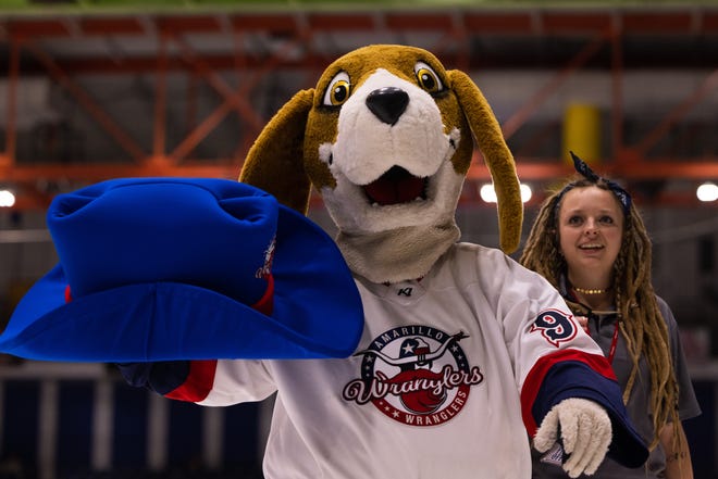 Wranglers’ mascot cheering on the ice during a divisional game Friday January 14th, Ice Wolves at Wranglers in Amarillo, TX. Trevor Fleeman/For Amarillo Globe-News.