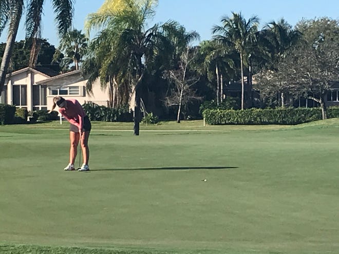 Brooke Oberparleiter of Jupiter makes one of her three consecutive birdies Friday at Coral Ridge Country Club to take the lead and go on to a 2-up victory over Alexa Pano of Lake Wales.